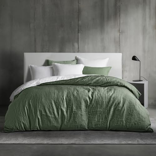 Dreamzie Bettwäsche 155x220 Baumwolle, Bettwäsche-Sets Grün mit Reißverschluss, Ähnliche Textur wie Stone Washed Leinen, Enthält 1 Bettbezug 155x220 und 2 Kissenbezug 80x80