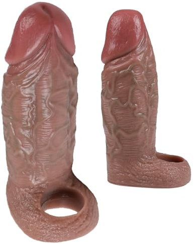 Jixaxe 16.6 CM Realistischer Penishülle Dildo Penismanschetten mit Hodenring Venenstruktur Penis Sleeve Extender für Penisvergrößerung Verzögerung Ejakulation G Punkt Extender Sexspielzeug für Männer