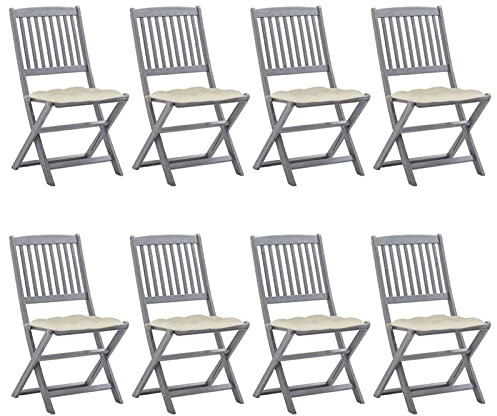 ShGaxin Klappbare Gartenstühle 8 STK. mit Kissen, Gartenmöbel, Balkonstühle, Chair Outdoor, Essstühle, Hochlehner, Bistrostuhl, Balkonmöbel, Garten Stühle, Armlehnenstuhl, Massivholz Akazie