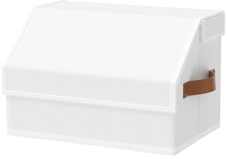 OUTBROS Aufbewahrungsbox mit Deckel, Gekippte Stoffbox mit Griff, Kleiderschrank Organizer, Raumorganisator, Kann für Kleidung, Bettwäsche verwendet werden, 38 x 25 x 25 cm, Weiß, 1 Stück