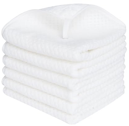 MaopaoBeauty Washcloth Set for Bathroom - Quick Drying - Ultra Soft Microfiber Absorbent Towel for Bath Fitness, Gym, Shower, Hotel, and Spa - 13x13 Inch | Set of 6, White