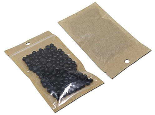 WACCOMT Pack Kraft Avant Transparent Brun Plastique Scellable Sac d'emballage Fermeture à Glissière Thermoscellé Sac de Stockage Alimentaire (100, 16x24cm (6.3x9.4 inch))