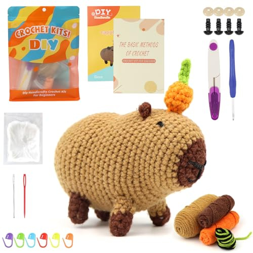 SUEOUX Häkelnadel Set für Anfänger, Häkelset für Tiere, Anfängerset zum Häkeln Geschenk für Geburtstage, Häkeln für DIY Häkelsets für Erwachsene mit Schritt-für-Schritt Videoanleitungen (Kapybara)