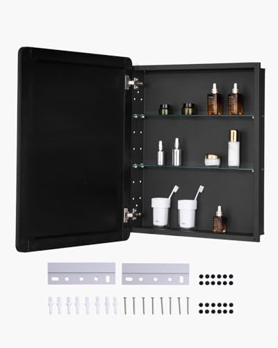 VEVOR Medicinskåp, 61 x 76 cm, medicinskåp för badrum med spegel, aluminiumram badrum väggskåp, 2-lagers justerbara hyllor, infälld och väggmonterad installation