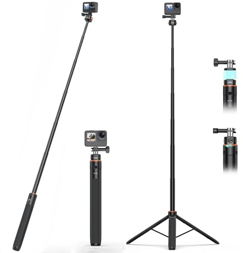 VRIG 160cm Magnetisches Schnellwechsel Selfie-Stick Stativ für Action Cam | Kamera Stativ mit Schnellverschluss Halterung für GoPro Hero 13/ Mission 1, DJI Action 6/ 5 Pro, Insta 360 Ace Pro 2, AC-04S