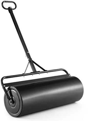 SOARS Rullo da Giardino Ø30 cm e 90 di Larghezza, Rullo da Prato in Metallo Manuale e per Trattorino, Rullo con Raschiatore Antisporco e Riempibile con Acqua/Sabbia (Nero, 63L)