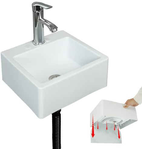 Small Bathroom Sink Wall Mount Bathroom Sink Wash basin, bathroom vessel sinks above counter sink Rectangular No-Drill Installation Self-Adhesive Sink 13 x11.5 Inch Rv sink Plastic Sink for Home Dorm