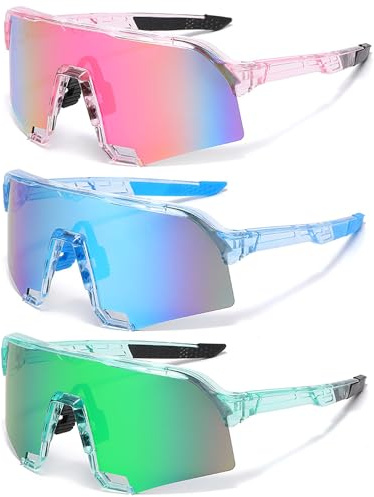 ANFUXT 3 Stück Sport Sonnenbrille, Polarisiert Fahrradbrille, Schnelle Brille Rave Schnelle Brille, Fahrradbrille Winddicht, UV400 Schutz für Herren Damen Outdooraktivitäten Wie Radfahren Fischen