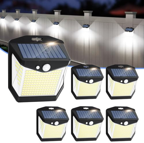 Solare Luci LED Esterno Giardino: 248 LED Luce Esterne 6 Pezzi con Pannello Solari con Sensore da Movimento 3 Modos 270° Illuminazione Lampada Solare da Esterni IP65 Impermeabile per Parete Garage
