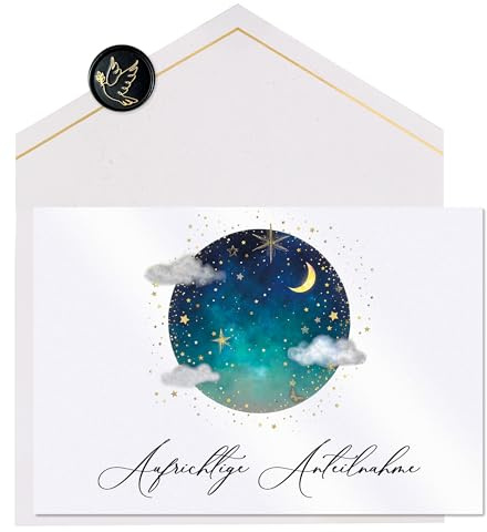 Joli Coon Papeterie Trauerkarte STARDUST - Premium Trauerkarte mit FinePaper Umschlag und echtem Wachssiegel - Karte Aufrichtige Anteilnahme - Beileid