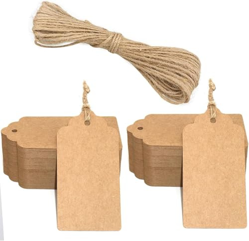 200 Stk Geschenkanhänger Groß, 300g/m² Kraftpapier Etiketten Tags, 5 x 3 CM Geschenkanhänger Anhänger Etiketten mit Jute-Schnur