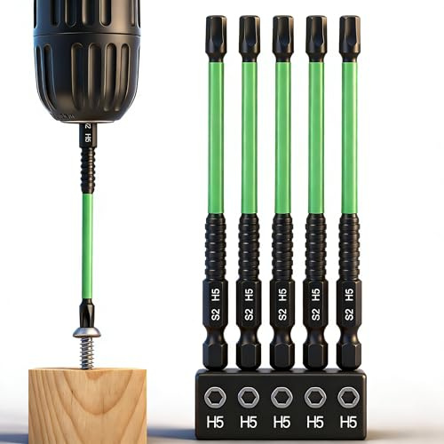 5mm Impact Drill Allen Key Set, 5PCS Hex Bit Set Magnetic Impact Driver Bits 1/4' Hexagonal Shank S2 Steel, H5 Hex Head Allen Wrench Drill Bit, 100 mm Long