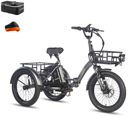 Fafrees F20 Mate Elektro-Dreirad | Klappbar, 48V Akku, 65Nm Motor | 20×3.0 Allwetterreifen, 180kg Lastenfähigkeit, Senioren-E-Bike (18Ah - mit Frontrahmen, Grauer Stil 2)