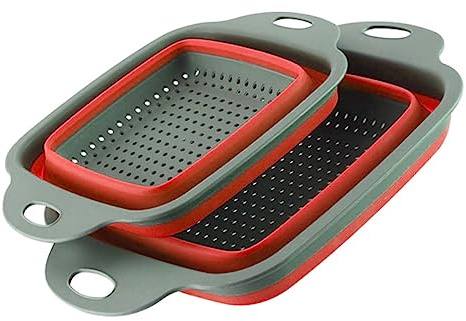 GRIRIW 2piezas Cesta De Drenaje Plegable y Telescópica Para Multiusos Hogar Cocina Roja Cesta De Lavado y Almacenamiento