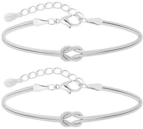 J.Fée 2Pcs Couples Bracelets Friendship Infinity Bracelets 925 Sterling Silver Bracelet,Love Bracelet Set Gift Box, Couple Gifts Mother and Daughter Gifts Christmas, Silver