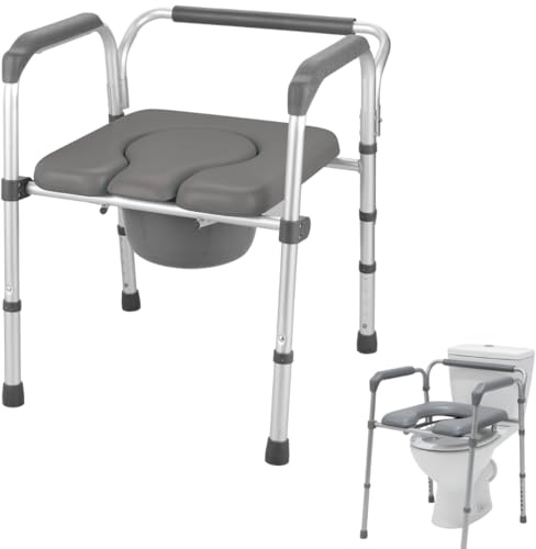 Eazy Omni 3 in 1 Commode Raised Toilet Seat with Handles and Backrest Folding Toilet Frame Converts to Shower Chair Premium Bathroom Safety Aid for Elderly Disabled and Post Surgery Recovery