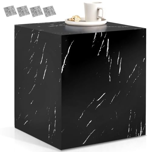 tectake® Couchtisch in Marmor Optik, Beistelltisch, moderner Wohnzimmertisch, Sofatisch, Tisch Wohnzimmer, Deko Wohnzimmer, Couch Tisch, Schlafzimmer Nachttisch - Marmor Optik schwarz, 45 x 45 x 50 cm