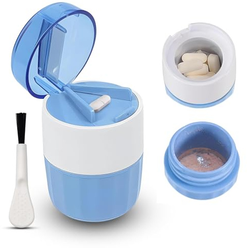 WEDAWIN 3 en 1 triturador de pastillas, machacador de pastillas con mecanismo de acero inoxidable de grado alimenticio, partidor de pastillas, sin BPA, apto para vitaminas, comprimidos y pastillas