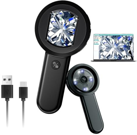 Ouitble Digitales Lupe 2.0 IPS-Bildschirm 4X Digitale Handlupe mit 8 LED-Leuchten für Erwachsene, 16MP Handmikroskop für Wartung Lesen Schmuck Unterricht Beobachtung (16 GB)