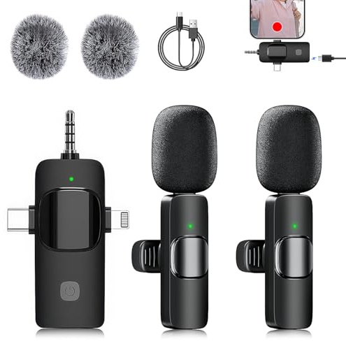 SURPN Microfono Lavalier Wireless per iPhone, Android, iPad, Fotocamera, MiMi Microfono Plug-play con Riduzione del Rumore, per YouTube, TikTok, Vlog,Conferenze, Registrazione Video e Live Streaming