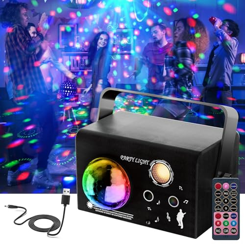Mslitely Party Lights Dj Disco Ball Light with Red/Green Laser Light Sound Activated, LED Stage Strobe Lamp for Home Indoor Room Dance Parties Karaoke Club Show Bar Rave