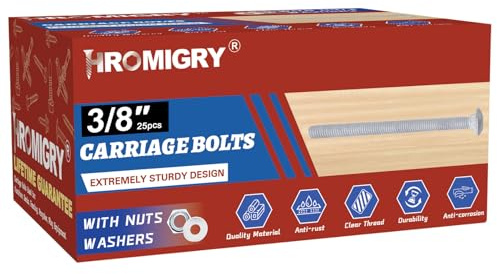 HROMIGRY 3/8 x 4-1/2 Carriage Bolts (25 PCS), Hot Dip Galvanized, Heavy Duty Round Head with Washers and Nuts