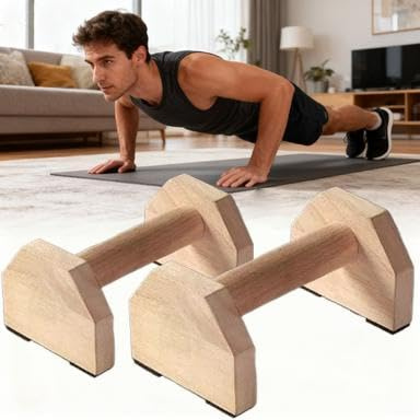 Lot de 2 parallettes en bois avec base antidérapante, équipement d'entraînement à domicile, barre de gymnastique – Blocs de support et poignées de pompes pour salle de sport à domicile, gymnastique et