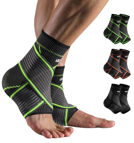 ZAHRVIA Fotledsbandage med 3D-stickning - Justerbar ankelbandage för plantarfascit & Akillessena - Andningsbar fotbandage för sport & vardag (1 par) (Grön, X-stor)
