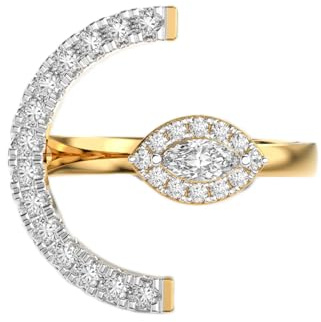 Bague en argent sterling 925, pétale légèrement arqué | Plaqué or | Bagues de luxe faites main avec moissanite, marquise et forme ronde | WWJR_0225