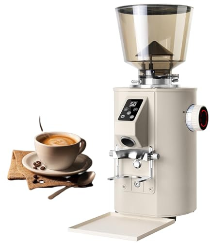 DUXMM Moulin à café Professionnel en Acier Inoxydable, doseur de Grains de café électrique, écran Tactile, 8 réglages de mouture, meule Plate de 64 mm, Double Dosage, pour cafés White