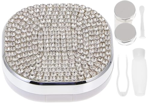 Joygoodta Custodia per lenti a contatto, Custodia per lenti a contatto con specchio, Kit di strumenti applicatore di strass con pinzetta, solvente e bottiglia di soluzione, Portat