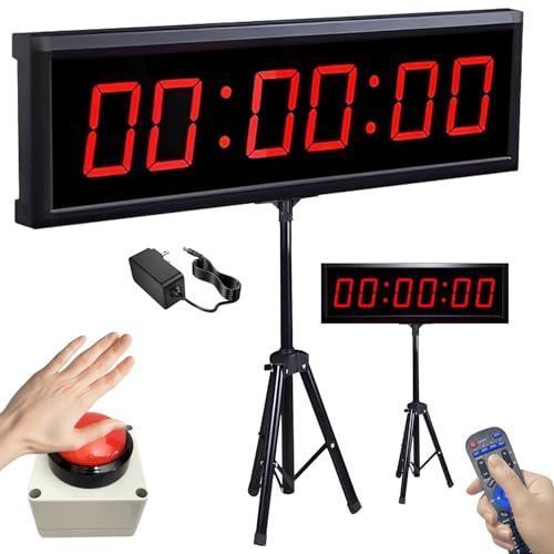 LIROPAU Countdown Timer, 1.8 Zoll Gym Timer für Fitness, Sport, Wettkampf | mit Stativ 6 Stelliges Herunter-/Hochzählfunktion Fernbedienung Stoppuhr Sport 12/24H LED Digital Uhr Geeignet - 1.8IN
