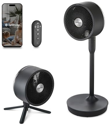Dimplex DuoCool 2-in-1 Smart Rechargeable Pedestal & Desk Cooling Fan | Up to 45h rechargeable battery. Silent 36dB DC motor. WiFi App & Alexa control. 5 speed settings for indoor/outdoor.