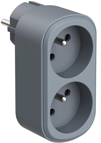 Electraline 531199 Adattatore Spina Multipresa Biplite Prima 2 Prese Francesi 16A, Adattatore da Muro, Blu ardesia