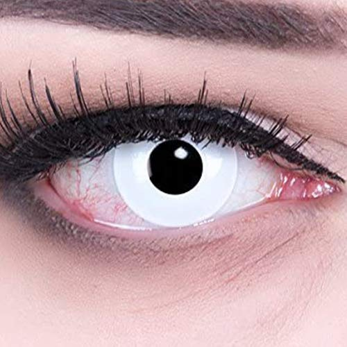 Funnylens farbige weiße weisse Kontaktlinsen ohne Stärke Kontaktlinsen contact lenses White Out weiß 1 Paar perfekt zu Fasching, Karneval und Halloween. Mit Linsenbehälter