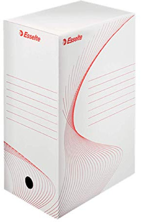 Esselte Standard Archiv-Schachtel, 150 mm Rückenbreite, Aktenkarton A4, Aufbewahrungsbox für bis zu 1400 Blätter, Archivbox mit geometrischem Design, Standard Archiv Serie, 25 Stück, Weiß/Rot, 128602