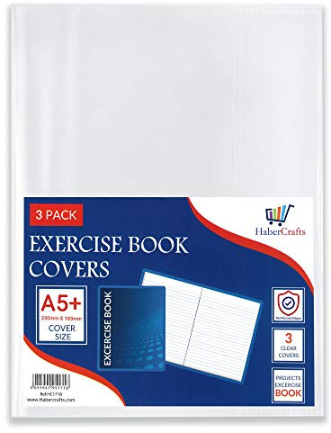 24 x 7 / A5+ copertina per libro in plastica trasparente per quaderni scolastici, pellicola protettiva trasparente, 24 x 18 cm (24 x 18 pollici), formato A5+, confezione da 24