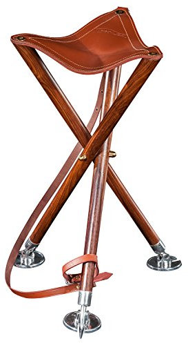 Sitzstock TRIOLED 90, Sitz Rindsleder, Füße Buchenholz, Tellerspitzen, Leder-Tragriemen