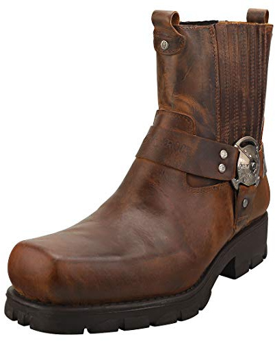 New Rock Botines de Cuero Unisex M.7605-S20 NEOBIKER marrón, Estilo Urbano y rockero, Suela de Goma Natural Cosida, tacón 5 cm, Plataforma 2 cm, Elegantes y cómodos para Uso Diario Talla 44
