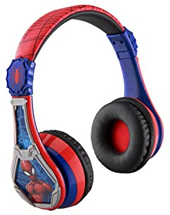 eKids Spiderman Wireless Bluetooth Portable Headphones with Microphone, Volume Reduced to Protect Hearing Rechargeable Battery, Adjustable Kids Headband for School Home or Travel