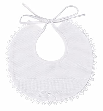 Filet - Bavaglino da Cerimonia Elegante e Rifinito, Realizzato Interamente in Cotone con Inserto in Tela Aida da Ricamare, Ideale per i Neonati e Prima Infanzia, 100% Made in Italy, Colore Bianco