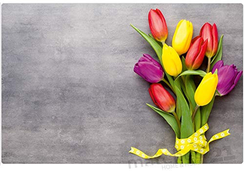 Tischsets 12er als abwaschbare Frühling und Ostern Tischdeko - Platzsets Moderne Tulpen Beton als Tischuntersetzer in 43 cm - Platzdeckchen als Tischunterlage für Esstisch Wohnzimmer Tisch