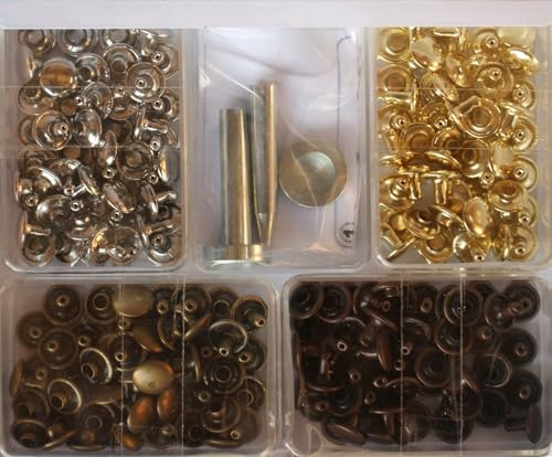Yline sortiment 72 nitar 9 mm silverfärger – altmessing med verktyg (hålnitar) i SB-pack, 3079