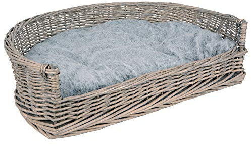 UNUS Hundebett Hundekorb Hundekörbchen aus Weide mit Kissen M für Hunde und Katzen grau 70 x 49 x 17 cm