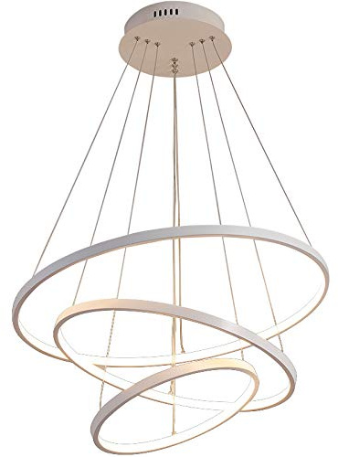 2130White-3 80x60x40 cm TonHan Weiß 2130-3 Ringe LED Pendelleuchte mit Fernbedienung Lichtfarbe und Helligkeit einstellbar Acryl-Schirm Weiß lackiert (2130White-3 80x60x40 cm)