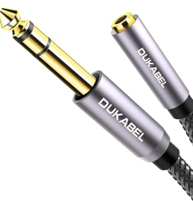 DuKabel TopSeries Long 8ft (2.4m) - 1/4 inch to 3.5mm Headphone Jack Adapter, 1/8 (Female) to 1/4 (Male) Extension Cable, 3.5 to 6.35 Audio Cable for Mixer Guitar Piano Amplifier Speaker and More