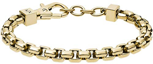 Armani Exchange Armband För Män, Inre Längd: 185-205mm / Storlek Kedjelänk: Länkar: 8X8X4mm Guld Rostfritt Stål Armband, AXG0046710, Gyllene