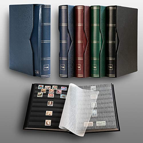 Prophila 60 Schwarze Seiten Briefmarkenalbum wattiert mit Kassette blau