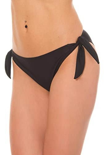 Aquarti Bas de Maillot de Bain Femme avec Liens – Bas Maillot Femme Taille Basse Uni, Noir, 38
