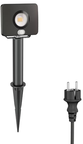 ledscom.de LED trädgårdspotlight Wega med jordspett och 15cm bas för utomhusbruk med rörelsedetektor, svart, 11,32W, 880lm, vit
